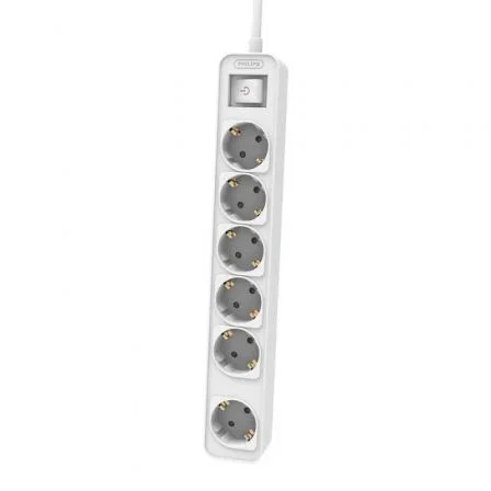 Philips Regleta con 6 Tomas Schuko e Interruptor Blanco 1,5 m Philips Regleta con 6 Tomas Schuko e Interruptor Blanco 1,5 m